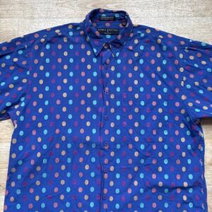 Vintage Henry Grethel Polka Dot Short Sleeve Button Down Shirt Men's Large Blue